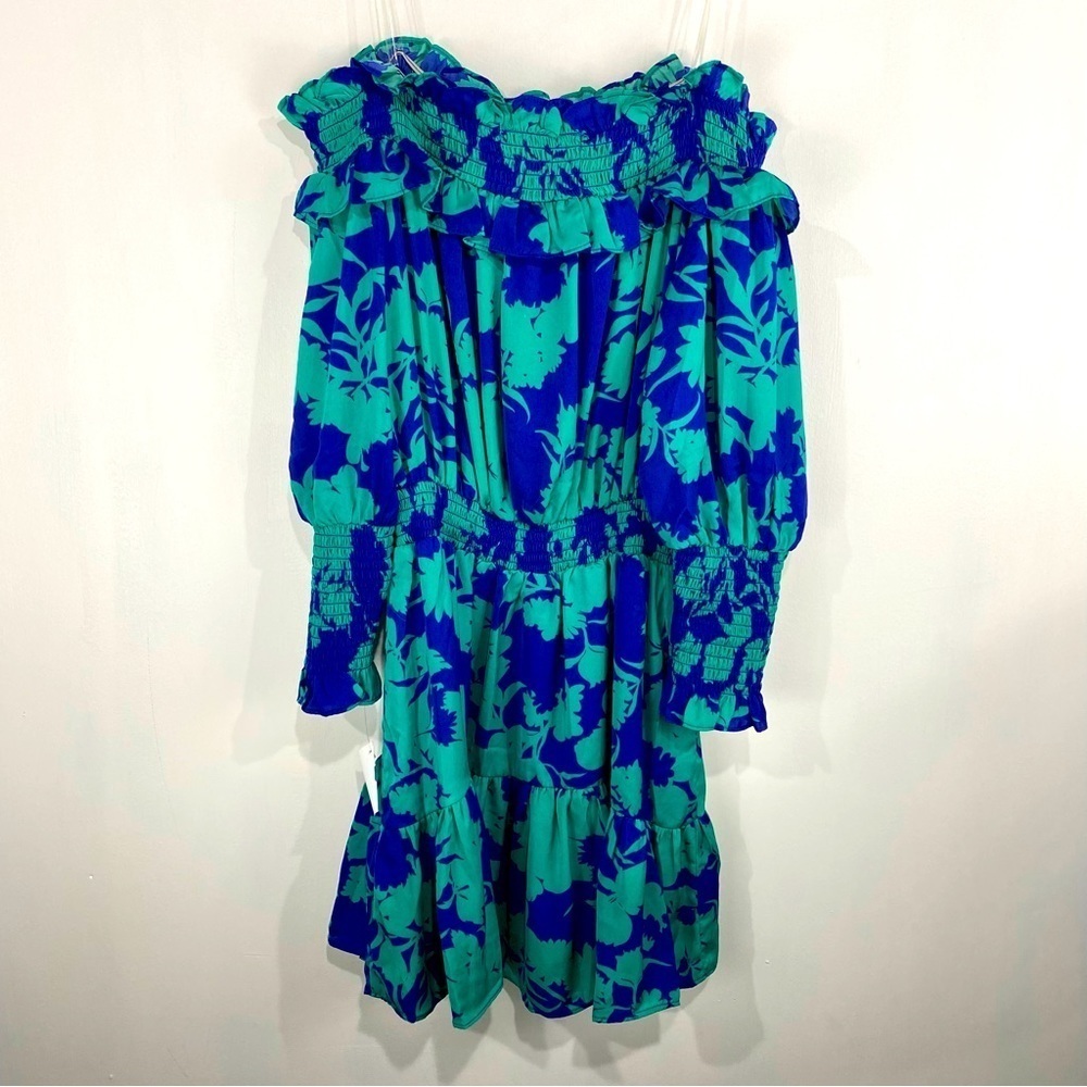 The Impeccable Pig Tropical Floral Print Ruffle Cinched Mini Dress‎ Small (NWT)